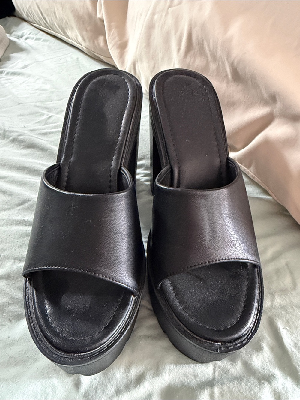 Black Platform Slide Sandals